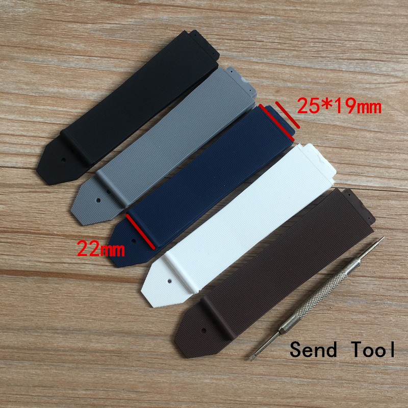 Watch Accessories 25*19mm Black Brown Gray White Blue Silicone Strap Watchband For HB Watch Strap Big Bang Fusion Chain Bracelet