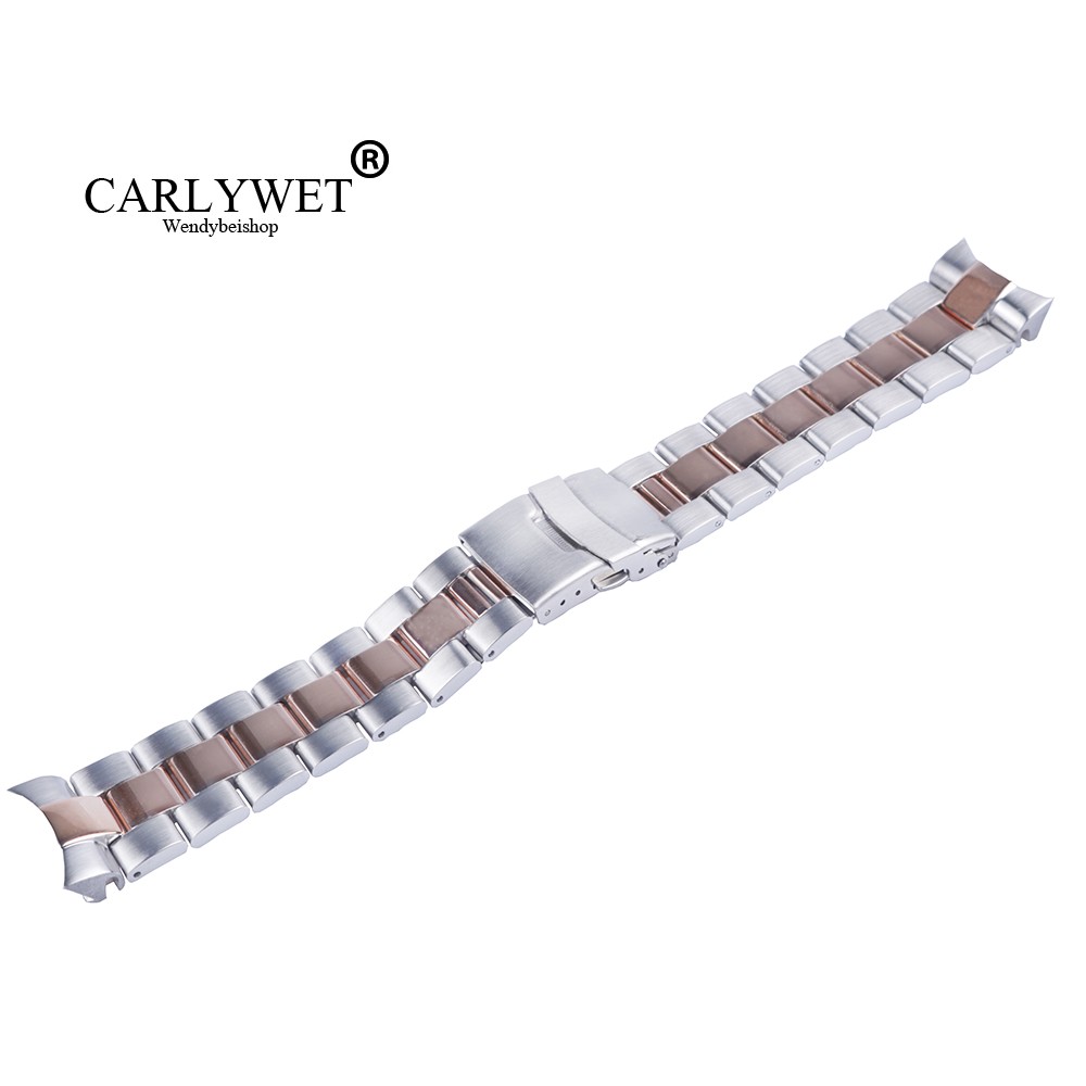 CARLYWET - Metal watch band, 22 mm, medium rose gold, stainless steel, alternative, double push clasp for Seiko