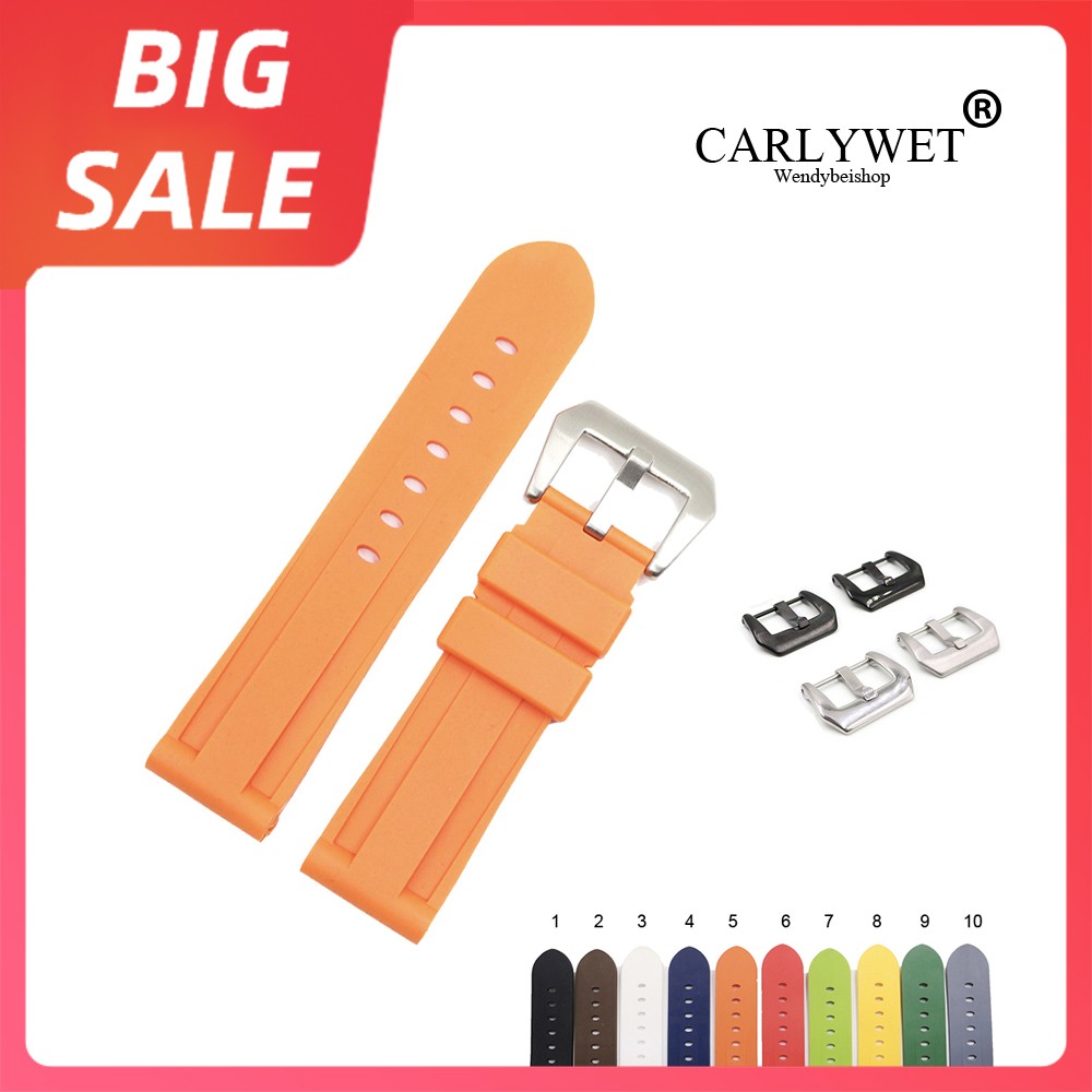 CARLYWET - Replacement Watch Strap, 22 24mm Water Resistant Silicone Rubber, High Quality, Brown, Gray, For Panerai Lighting