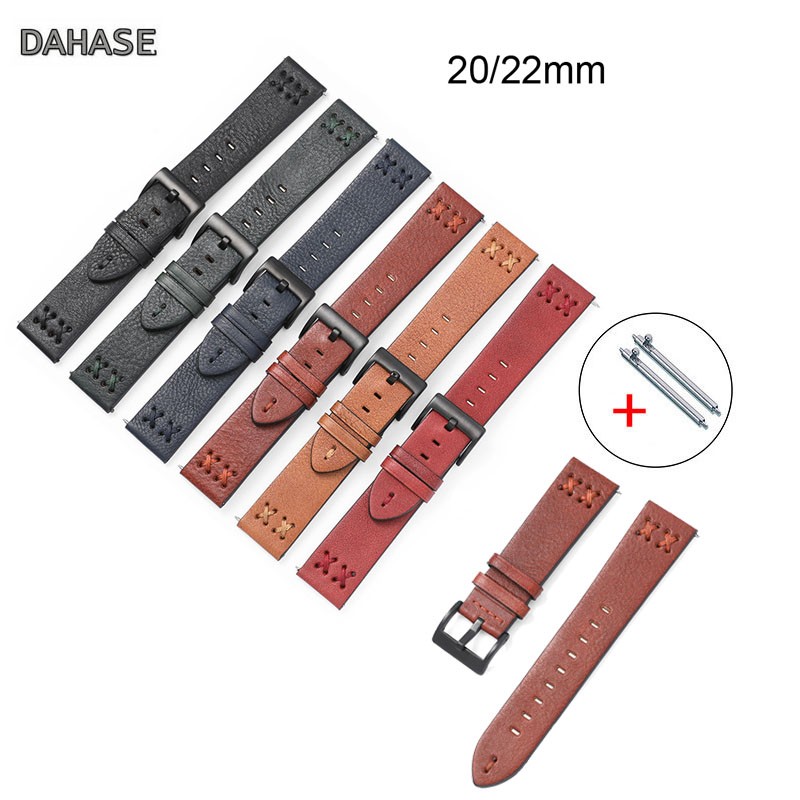 20mm 22mm Leather Watch Strap For Samsung Galaxy Watch 4 42mm 46mm Huawei Watch GT Black Buckle Wrist Watch Strap Bracelet
