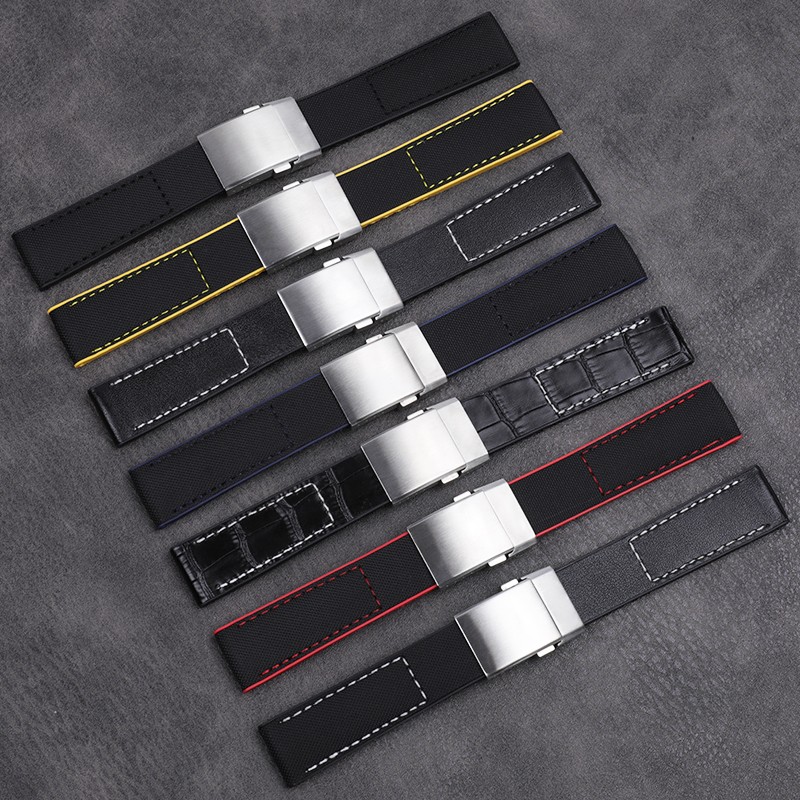 Nylon Watch Band Genuine Leather Watchband for Breitling Strap for Bentley World Avenger/Bentley 22mm 24mm Folding Buckle