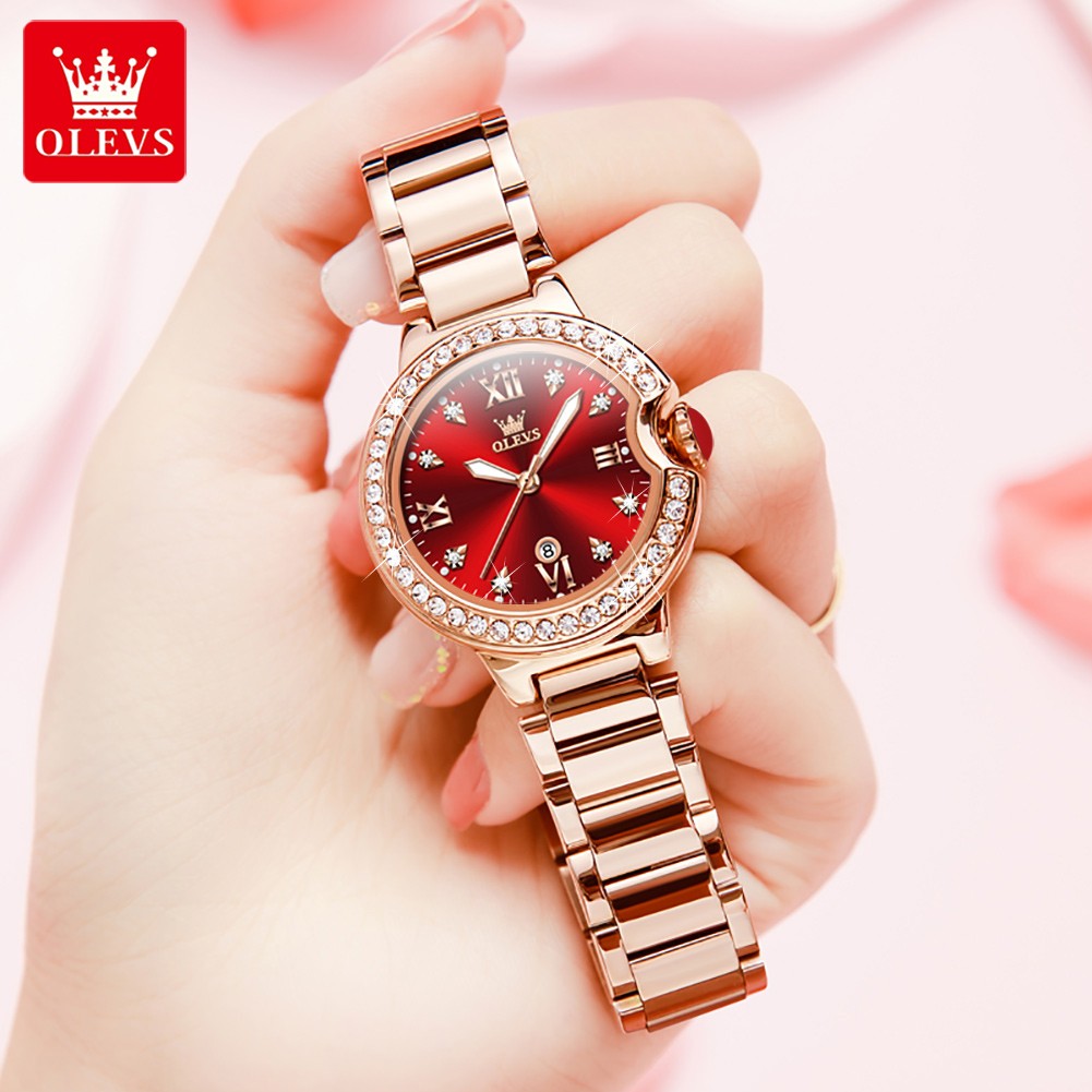 OLEVS Watch for Women Waterproof Diamond Luminous Quartz Women Watch Set Stainless Steel Rose Gold Luxury Top Brand Wrist watch