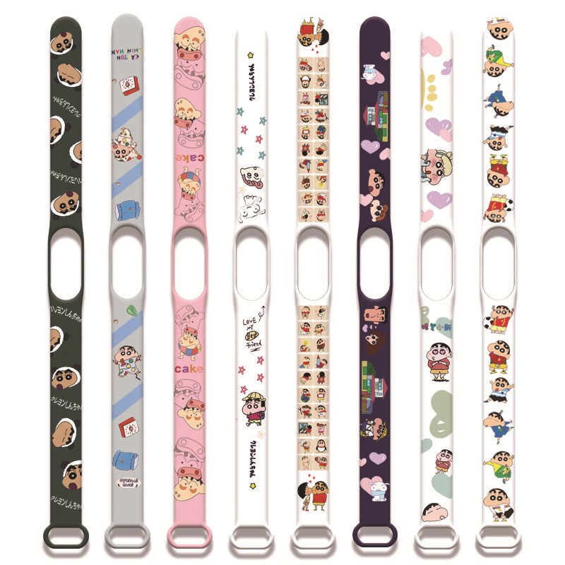 Chalk Shin Chan Strap For Xiaomi Mi Band Watch Band Graffiti Silicone Bracelet Replacement For Xiaomi Band 4 3 5 6 Wristband