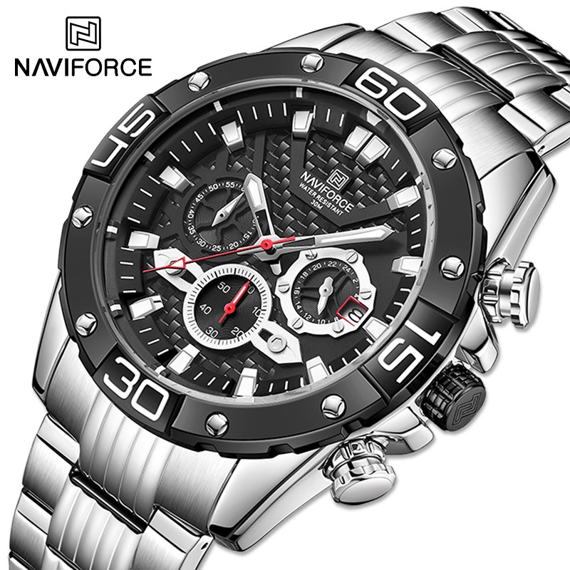 NAVIFORCE Men's Fashion Multifunction Watches Stainless Steel Sports Waterproof Wristwatch Casual Quartz Watch Relogio Masculino