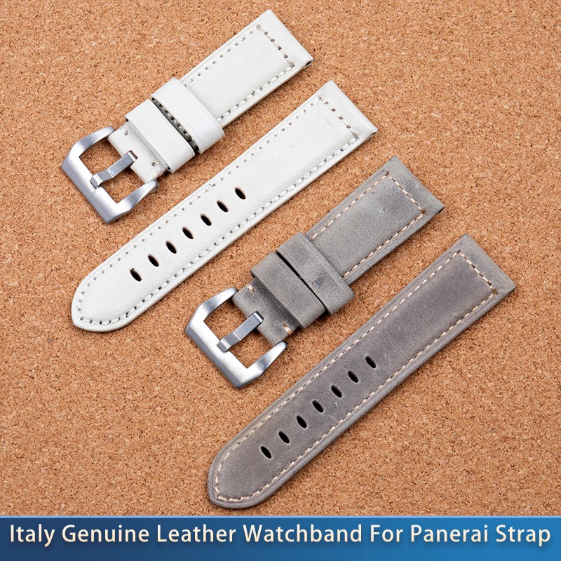 luxury brand watchband gray white retro 24mm vintage italy calf horse leather for panerai strap watch band tang buckle pam441