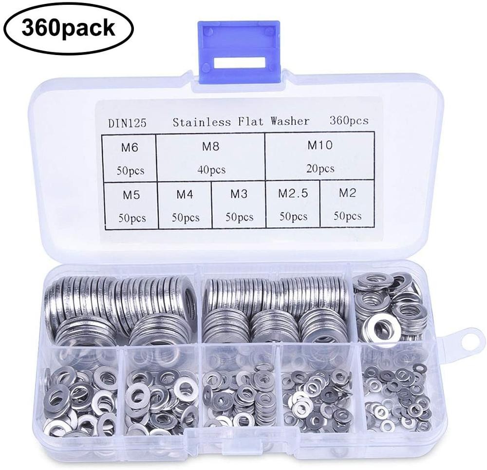 Stainless Steel Gasket Set 360/180pcs Washer M2 M2.5 M3 M4 M5 M6 M8 M10