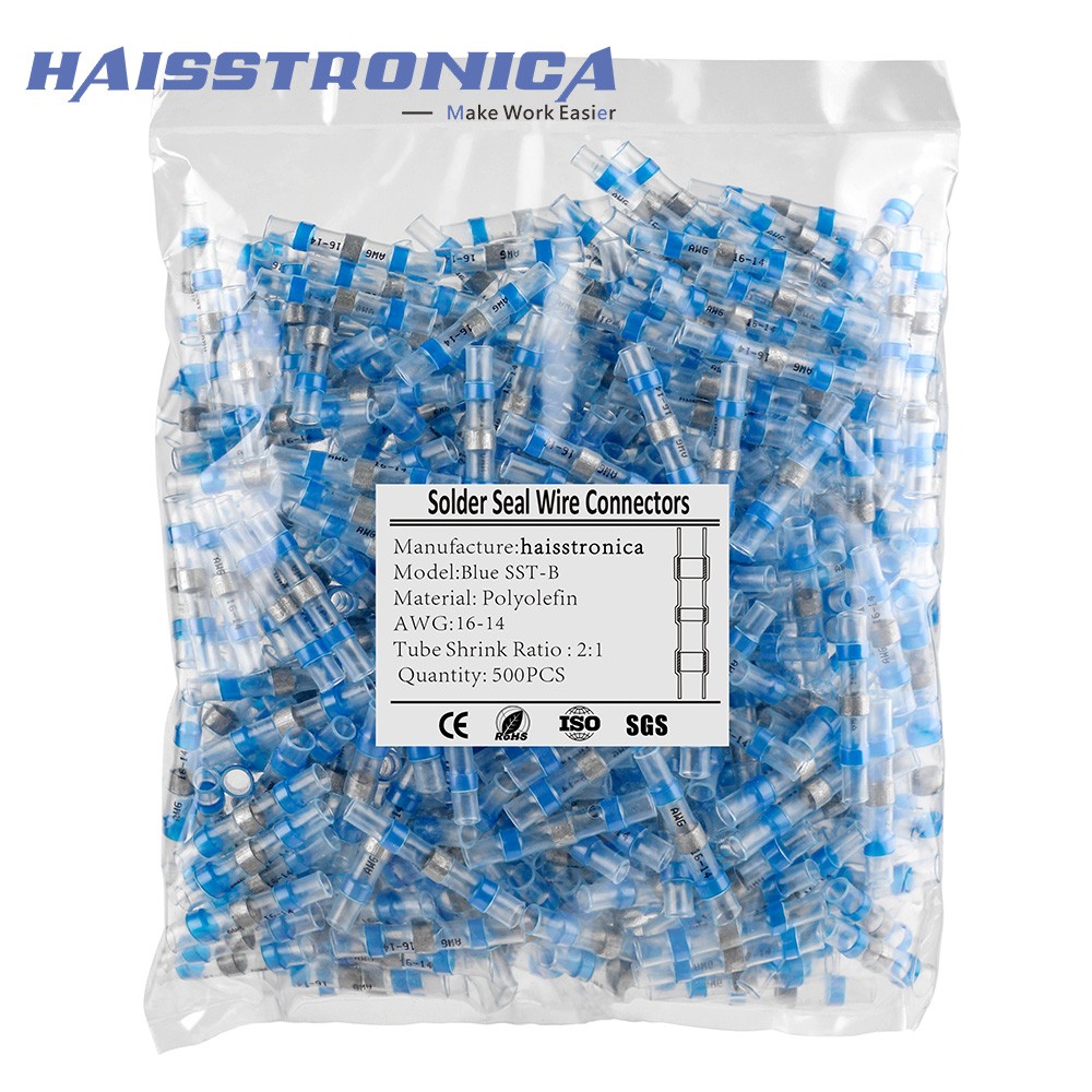 Haisstronica 250/500pcs Welding Wire Connectors Marine Grade Heat Shrink Wire Connectors Heat Shrink Butt Connectors