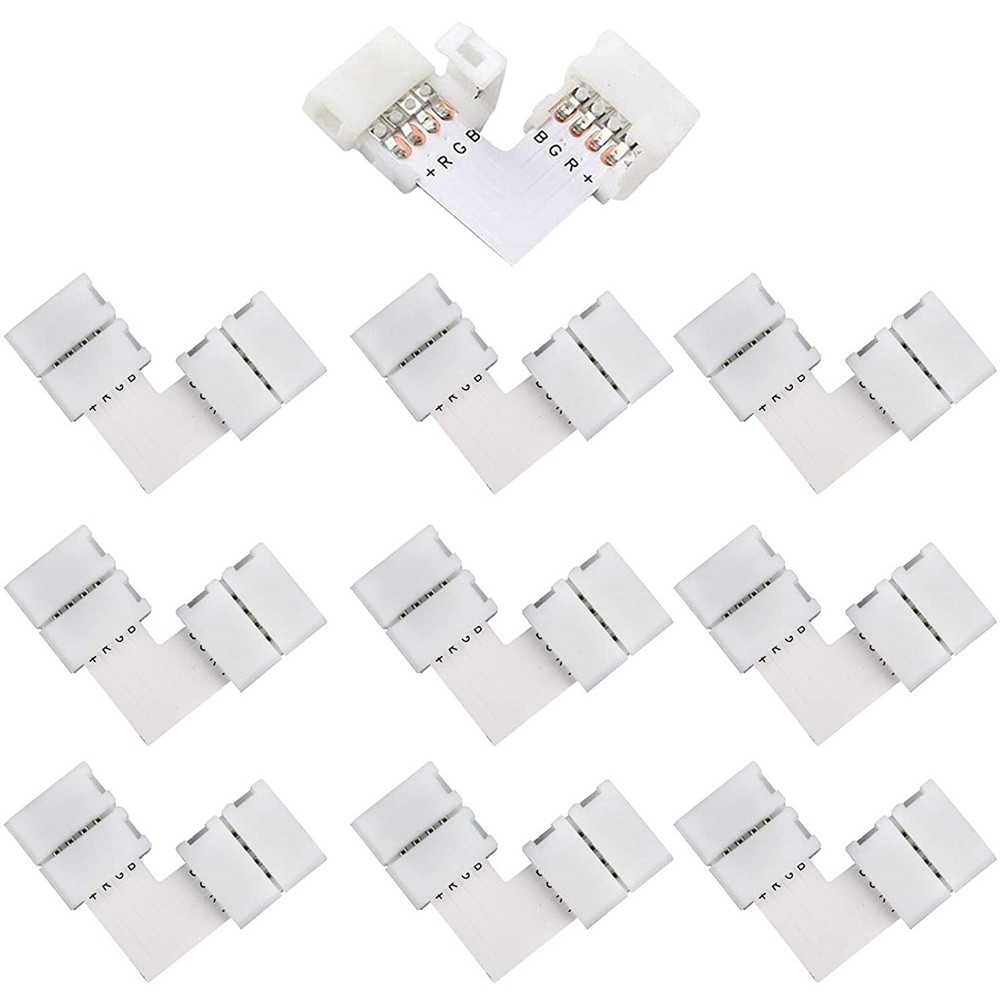 4 Pin 10mm L Shape Led Connector RGB LED Light Strip Connectors 90 Degree Corner Connectors for SMD 3528 5050 2835 Light Bar