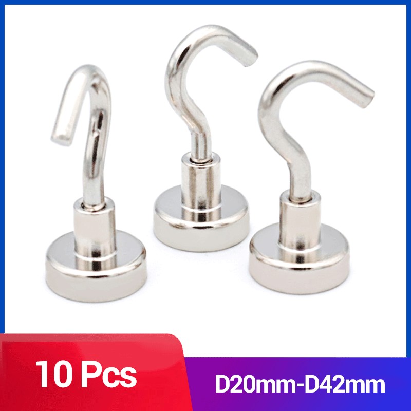 10pcs D20mm 25mm 32mm 36mm 40mm 42mm 46mm 48mm Magnetic Hooks Heavy Duty Wall Hooks Hanger Super Strong Neodymium Magnet Hooks