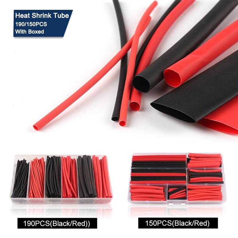 Boxed 150/190pcs Red Black Polyvin Heat Shrink Tubing Cable Tube Sleeving Kit Wrap Wire Set Heat Shrink Tubing Cable Sleeves