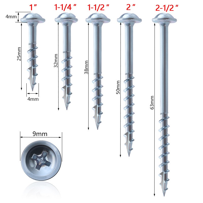 100pcs Pocket Hole Screws 25-63mm Coated Cross Self Drilling Screw ST4 Drive Screw Pocket Hole Jig System Woodworking Tool