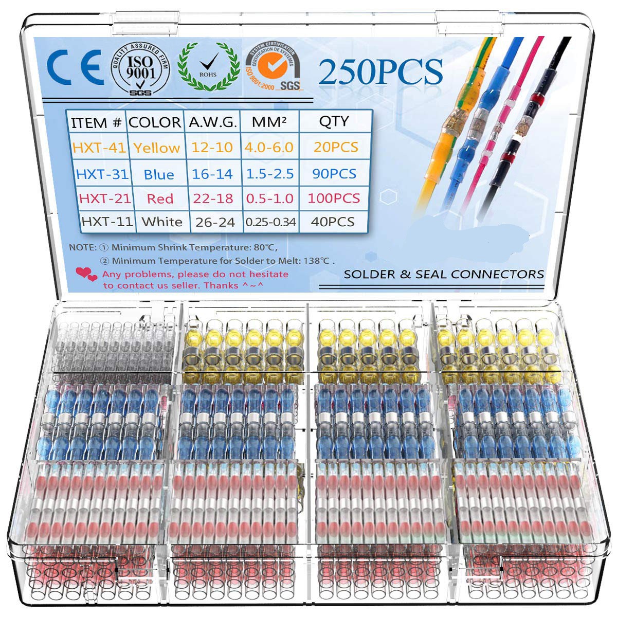 50/300pcs Insulator Welding Wire Connectors - Heat Shrink Welding Butt Connectors - Welding Connecting Kit - Marine Auto Insulated