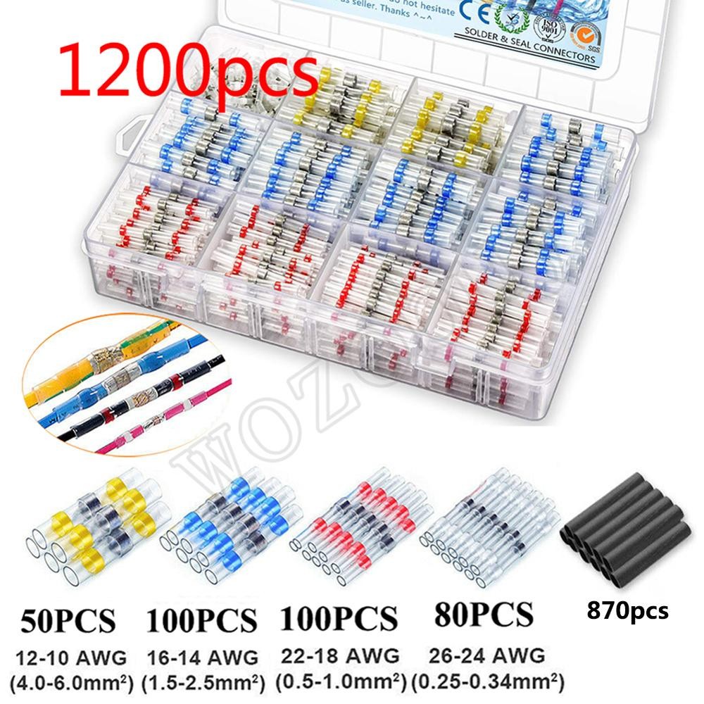 1200/800/300pcs Solder Sealing Wire Connectors Kit , Heat Shrink Butt Connectors Waterproof And Insulated Electrical Wire Terminals