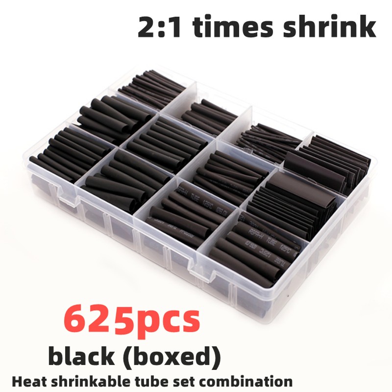 625pcs Black Boxed Heat Shrinkable 2:1 Electronic Connection Kit Insulated Polyolefin Sheathed Shrink Cables And Tube Cables