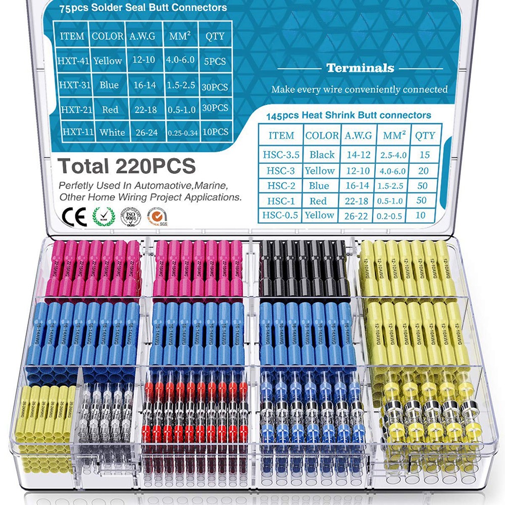 800/400/200pcs Heat Shrink Connector, Weld Seal Wire Connectors, Heat Shrink Butt Crimp Connectors Electrical Wire Terminals