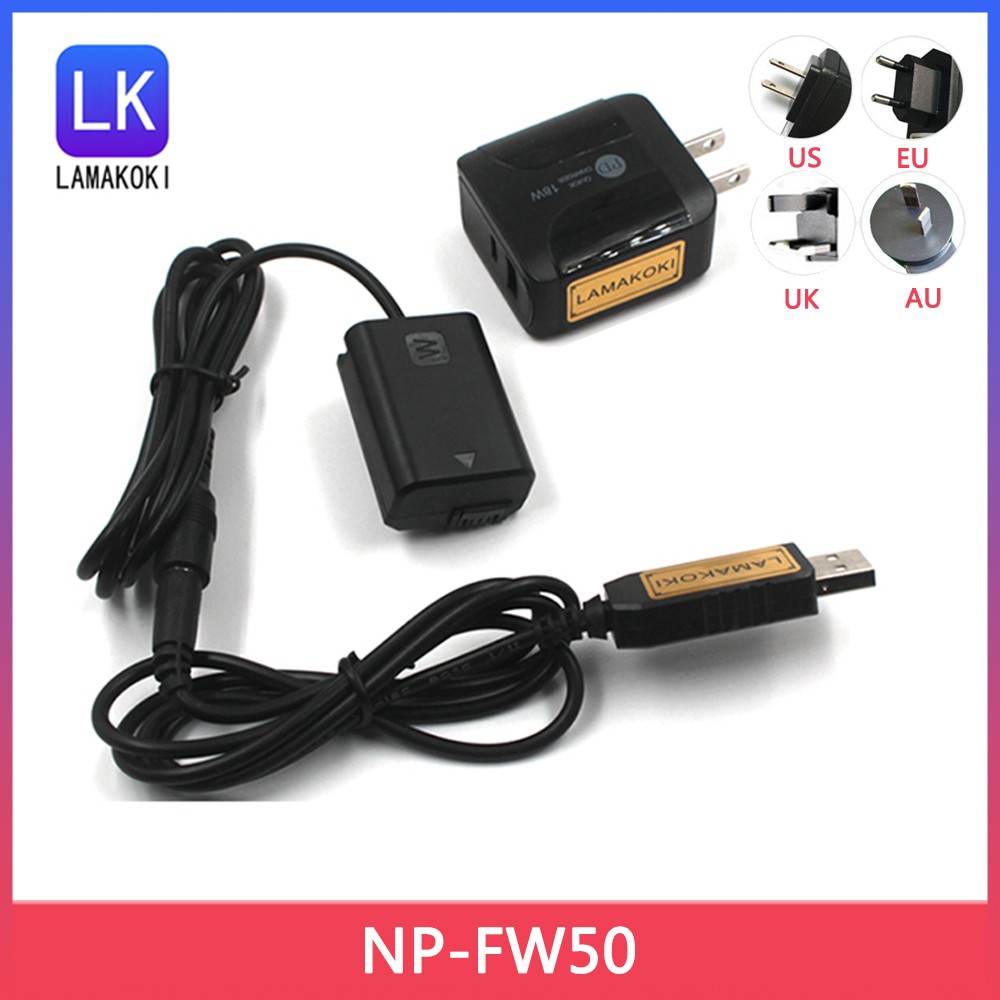 5 فولت USB NP-FW50 الدمية بطارية حزمة مقرنة محول مع تيار مستمر ذكر موصل الطاقة ملفوف كابل لسوني A7 مارك II A7 NEX5 A6000