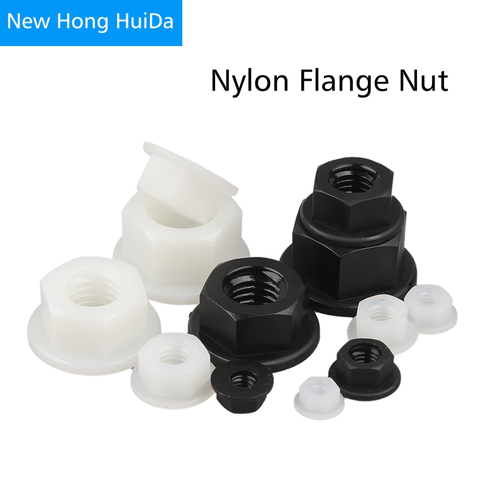 Flange Nut Nylon Plastic Hex Locking Plastic Nut Black White M3 M4 M5 M6 M8 M10 M12