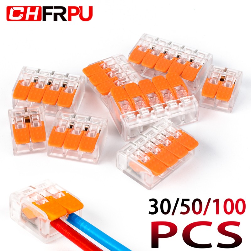 30/50/100pcs Small Connector Wire Compact Plug-in Terminal Block Orange Transparent Chamber Wiring Tool 0.14-4.0mm2 221