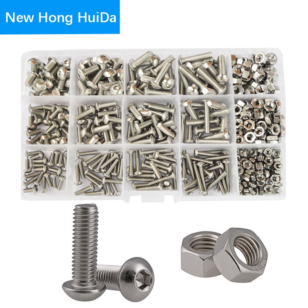 Hex Button Socket Head Cap Screw Nut Hexagon Metric Thread Machine Bolt Assortment Set 304 Stainless Steel M2 M3 M4 M5 M6