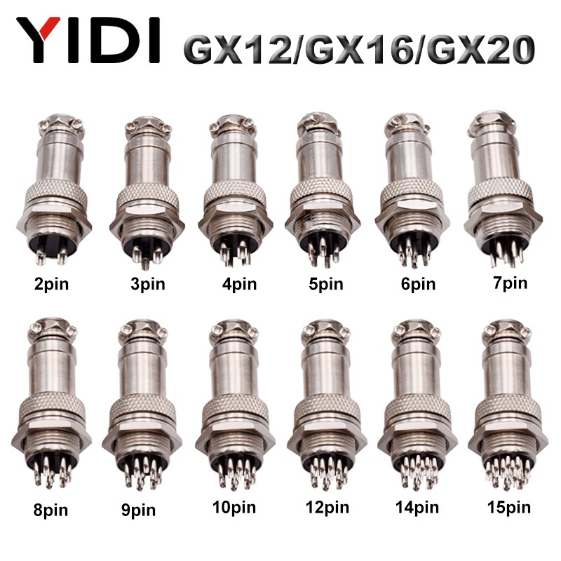 3/5 Sets GX12 GX16 GX20 Air Connector Male + Female 2 3 4 5 6 7 8 9 10 12 Cores 12/16/20mm Circular Aviation Socket Plug Connector