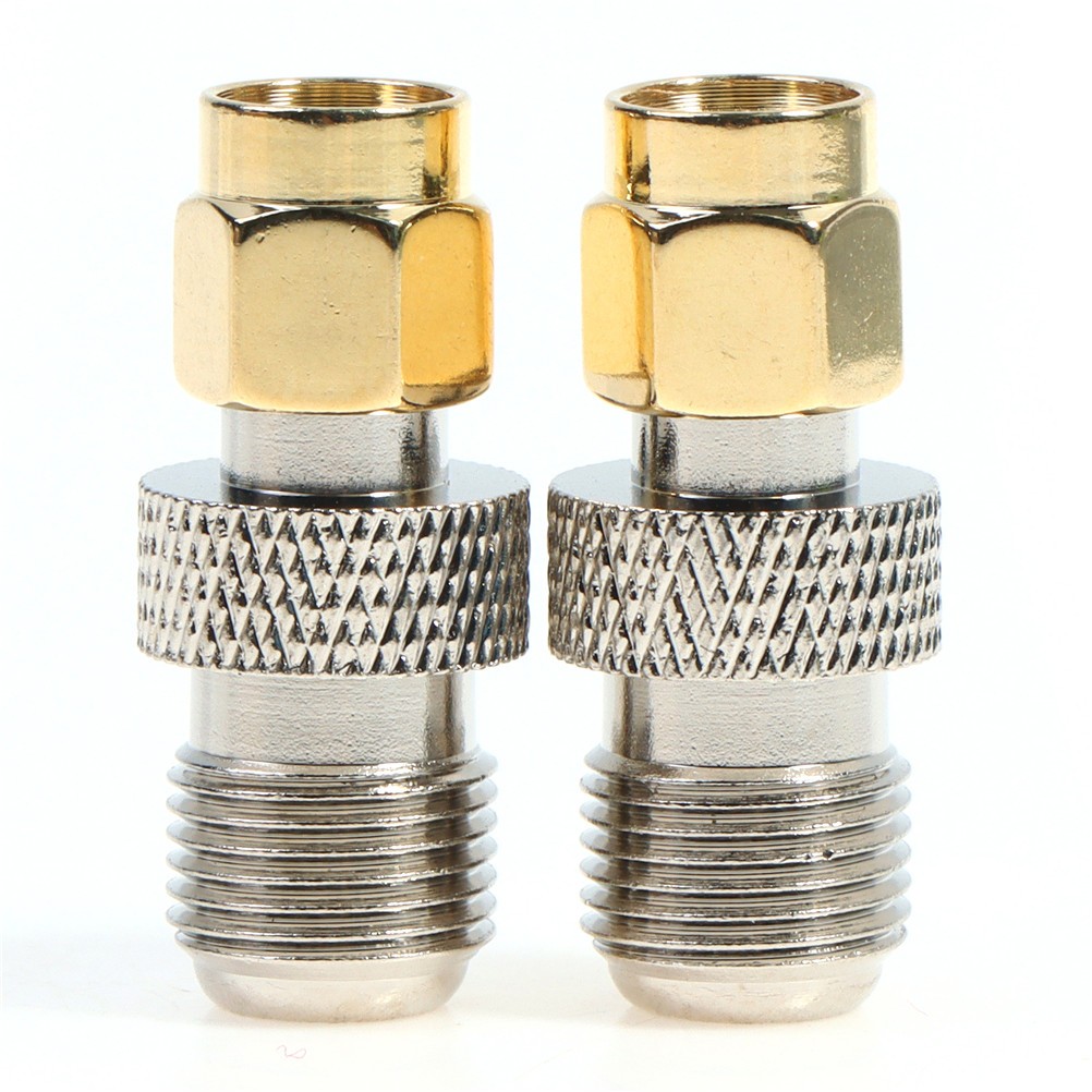 One or 2pcs F Type Female Jack to SMA Male Plug Straight RF Coaxial Adapter F Connector to SMA Adapter Gold Tone