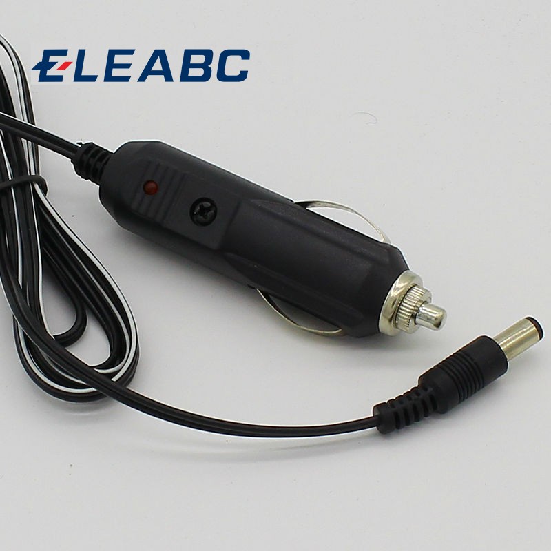 Car Cigarette Lighter 5.5*2.1mm Plug Cigar Power Connector Fused With LED Light With 1.5m Cable Wire End Caps