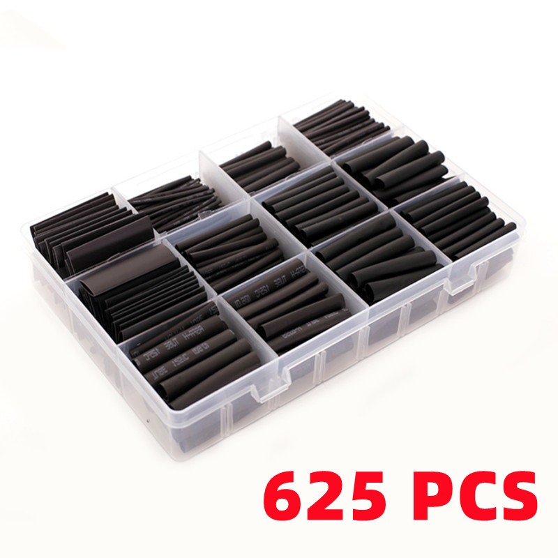 625ps Black Boxed Heat Shrinkable Tubing 2:1 Electronic DIY Kit , Insulated Polyolefin Sheathed Shrink Tubing Cable And Cable Tube