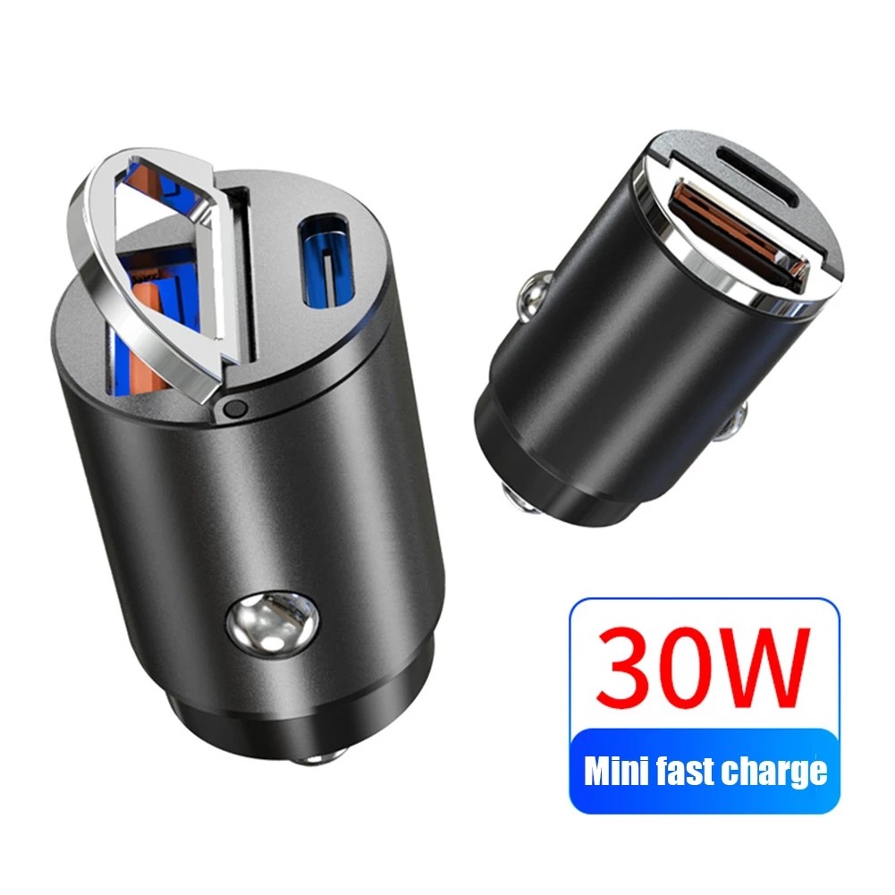 QCY Mini Car Charger 30W Metal Dual USB Car Charger 2 Alloy Flush Fit Car Adapter Fast Charging QC3.0 CR01