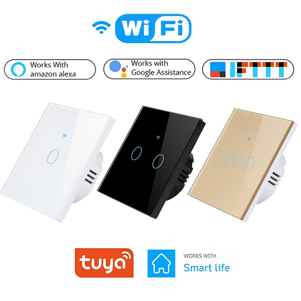 1pc Wall Touch Switch 1/2/3 Gang, EU Type WiFi Smart Glass Panel Switch Tuya App Remote Control, Work with Alexa Google Home