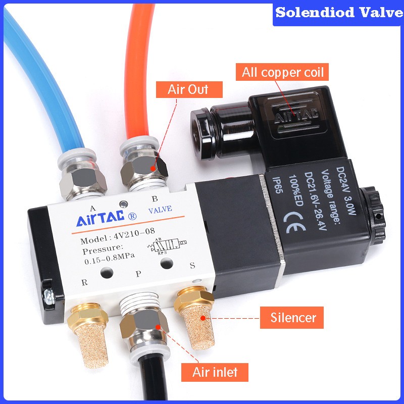 4v210-08 Best Quality Airtac Pneumatic Type Electric Solenoid Valve Direct Control Air Magnetic Valve 12v 24v 220v 4v210