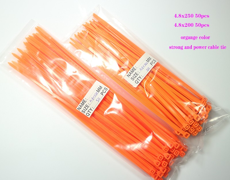 Self-Locking Plastic Nylon Wire Cable Zip Ties 100pcs Orange Cable Ties Connecting Ring Cable Various Specifications