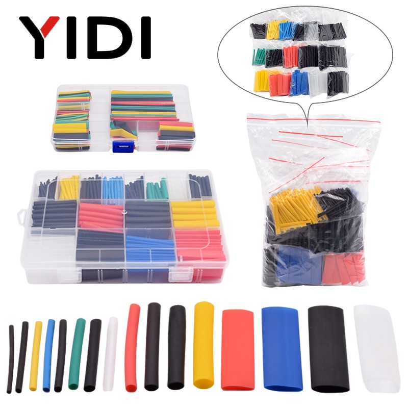 127/164/328/580/780pcs Polyolefin Heat Insulation Wire Cable Heat Shrink Tubing Shrinkable 2:1 Wrap Sleeve Tube Assortment Set