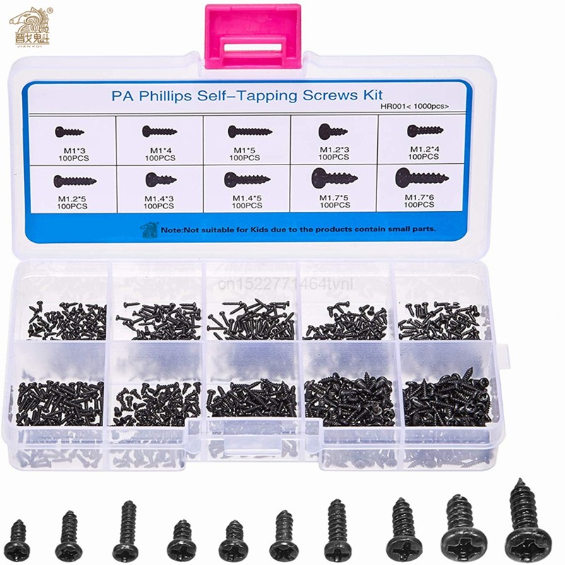 500/1000pcs/set M1 M1.2 M1.4 M1.7 Mix Pa Philips Head Micro Screws Round Head Self Tapping Electronic Small Wood Screws Kit