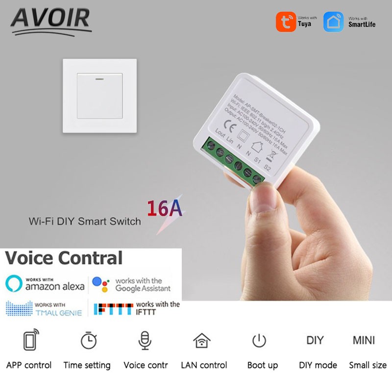 Avoir 1-5pcs Smart Life Circuit Breaker Tuya Switch Wifi Smart Home Socket Wireless Sensor Switch Mini Wifi Console 16A