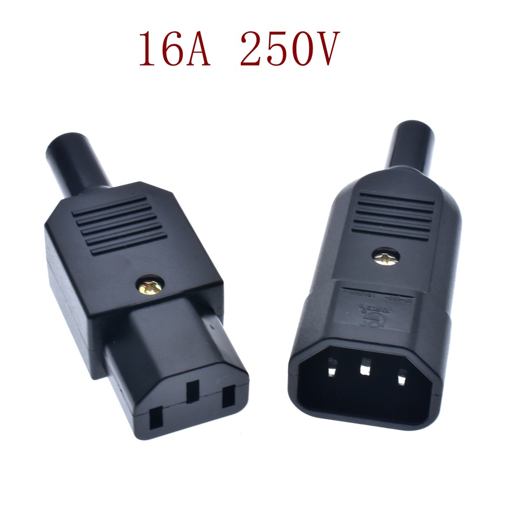 IEC-Socket Straight Cable Connector, 16 A, C13 C14, 250V, 3-Pin Power, Black