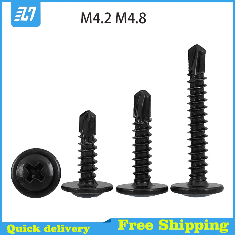 Cross Round Head Round Head Drilling Screw With Pad Self Tapping Screws With Washer Black 410 Stainless Steel M4.2 M4.8