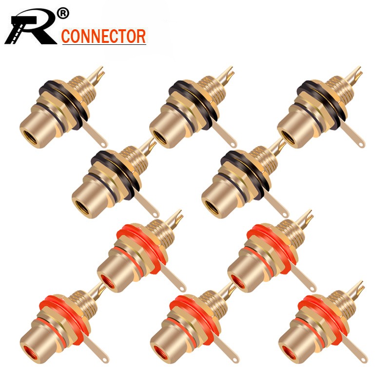 10pcs/lot RCA Connector Gold Plated Female Jack Socket Solder Wire RCA Connector Panel Mount Chassis Wholesale