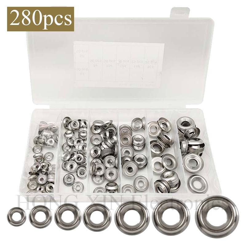 280pcs Submersible Finishing Cup Washer Assortment Set 304 Stainless Steel 4# 6 # 8 # 10 # 12 # 14 # 16 # Lid Head Gasket Washer