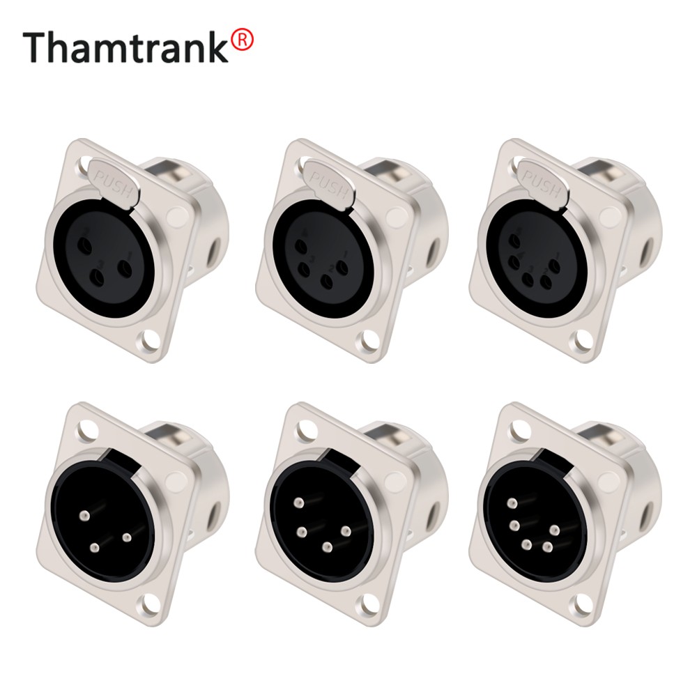 10pcs 3/4/5 Pins XLR Male Plug Female Socket Connector, Panel Mount, Zinc Alloy Shell Brass Connections, Silver and Black Housing