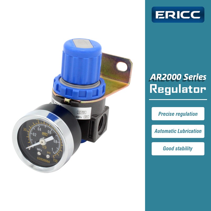 AR2000 1/4'' Mini Pneumatic Air Pressure Relief Control Compressor Regulator Treatment Units Valve Gauge Fitting