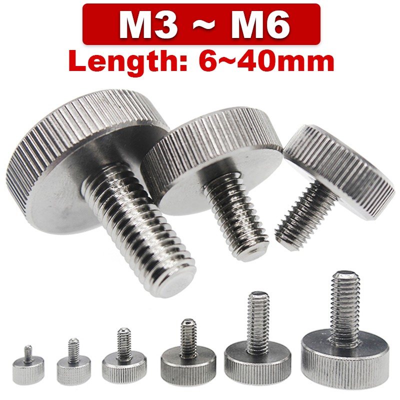304 stainless steel flat head knob thumb screw GB835 knurled large head round adjust bolt advertising screw M3 M4 M5 M6