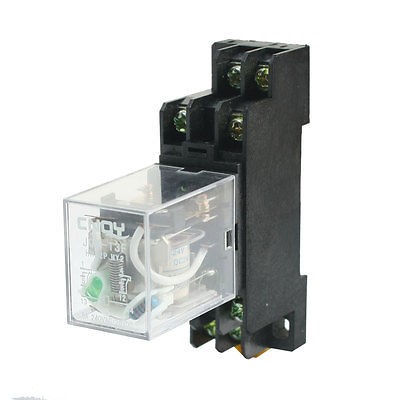 35mm Din DPDT 8pin Green Light Electromagnetic Power Relay DC 24V 5A