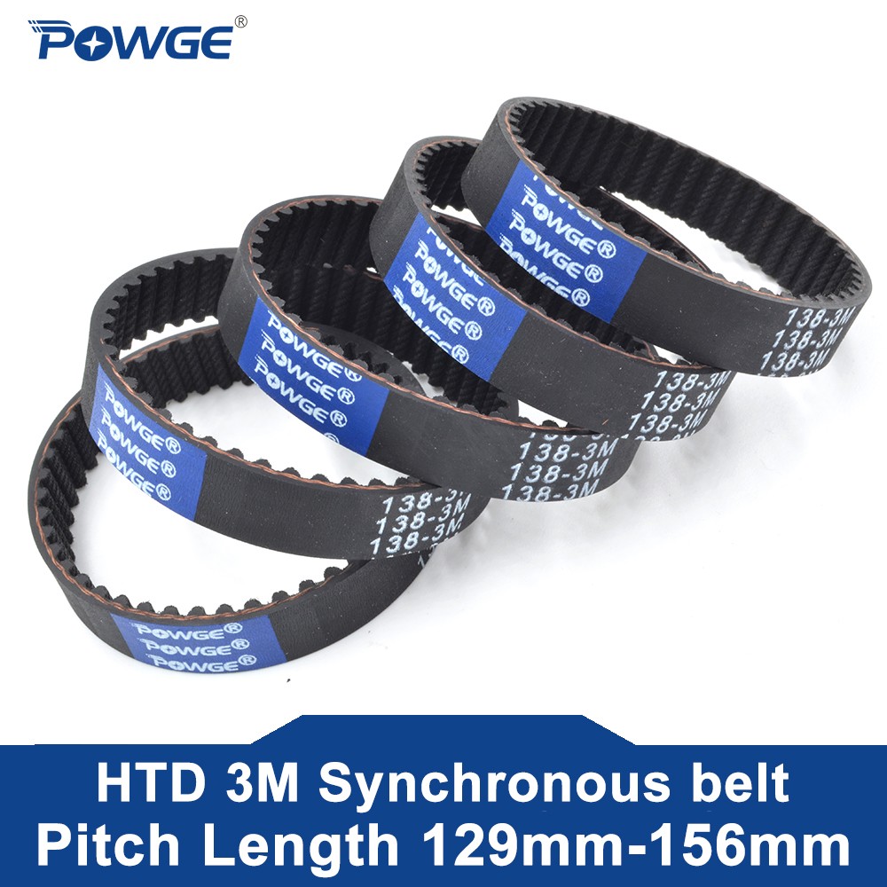 POWGE HTD 3M timing belt pitch length 129/132/135/138/141/144/147/150/153/156mm width 6-30mm 129-3M/135-3M/144-3M/150-3M rubber