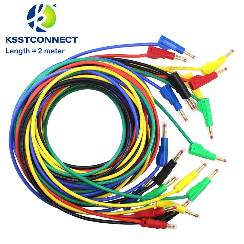 High quality flexible silicone test wires, TL470G length = 2.0m, 13AWG2.5seq mm, 4 mm, stackable retractable male plug