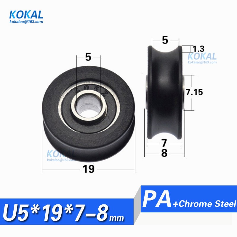 [U0519-7] 10pcs High Quality Low Noise Non Standard Ball Bearing Black Guide Rail Sliding Wheel Roller 5*19*7mm