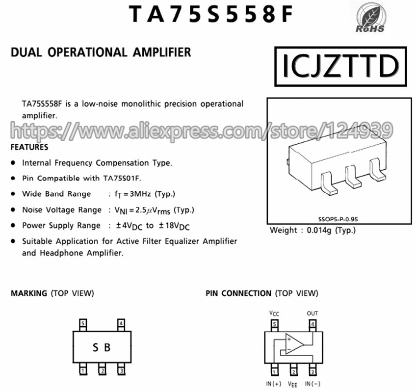 100pcs TA75S558F SOT23-5 TA75S558 Marking Code SB SOT-153 75S558 New Original