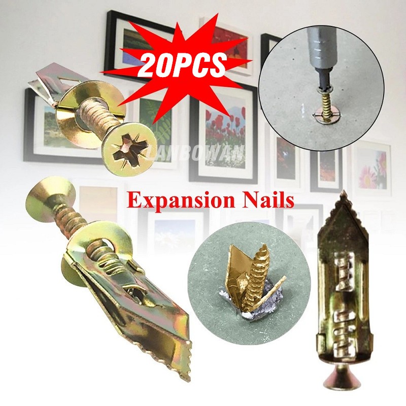 20pcs Self Drilling Screw Drywall Anchors With Expansion Screws Dowels Self Tapping Screw Kits Heavy Duty Metal Wall Anchors 2 Sizes