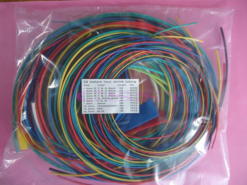 58m/lot 1.0/1.5/2.0/2.5/3.0/5.0/7.0/10.0/14/20mm heat shrink tubing ratio 2:1 package tube insulation cable sleeve