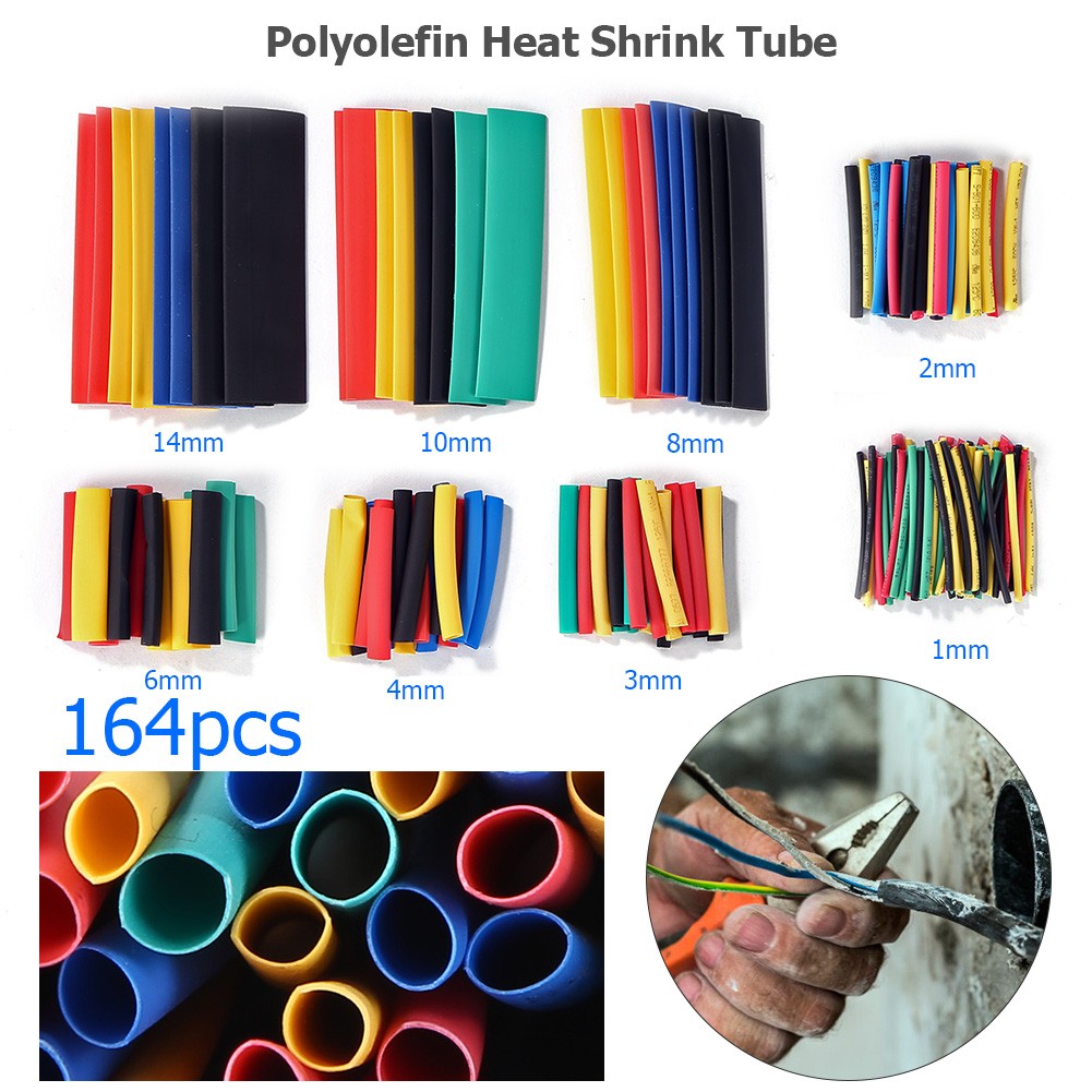 530/164pcs Heat Shrink Tubing Insulation Shrinkable Tube Electronic Assortment Flame Retardant Polyolefin Insulated Sleeve Kit