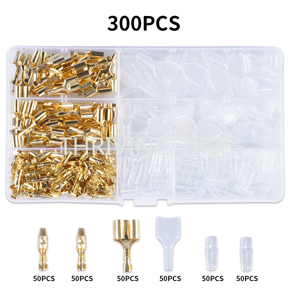 300PCS Bullet Terminal Car Electrical Wire Connector Diameter 4mm Male + Female 1 : 2 Transparent Sheath Crimping Kit with Box